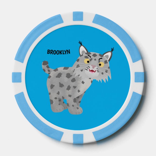 Cute mean bobcat lynx cartoon  poker chips (Front)