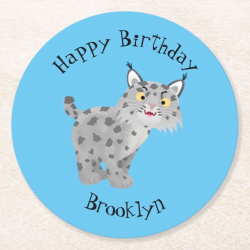Cute mean bobcat lynx cartoon round paper coaster
