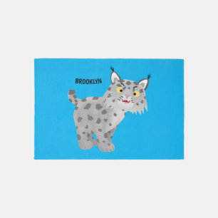 Cute mean bobcat lynx cartoon rug
