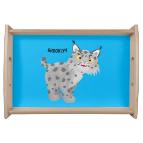 Cute mean bobcat lynx cartoon serving tray