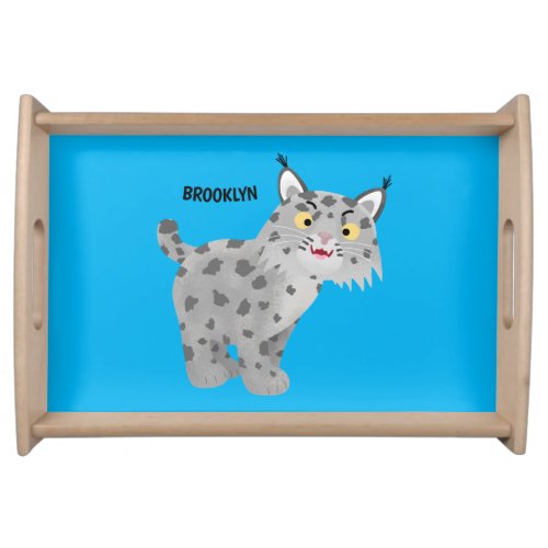 Cute mean bobcat lynx cartoon serving tray