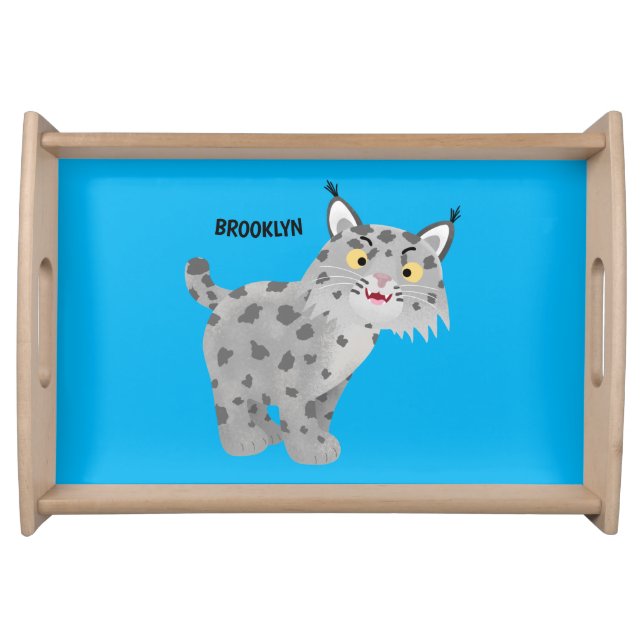 Cute mean bobcat lynx cartoon serving tray (Front)