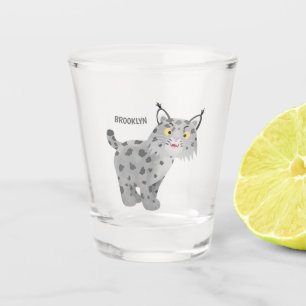 Cute mean bobcat lynx cartoon shot glass