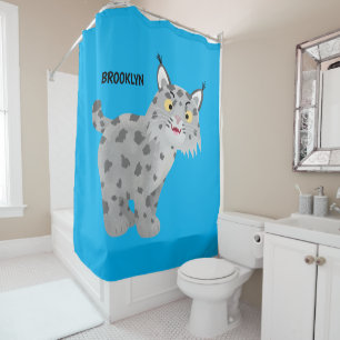 Cute mean bobcat lynx cartoon shower curtain