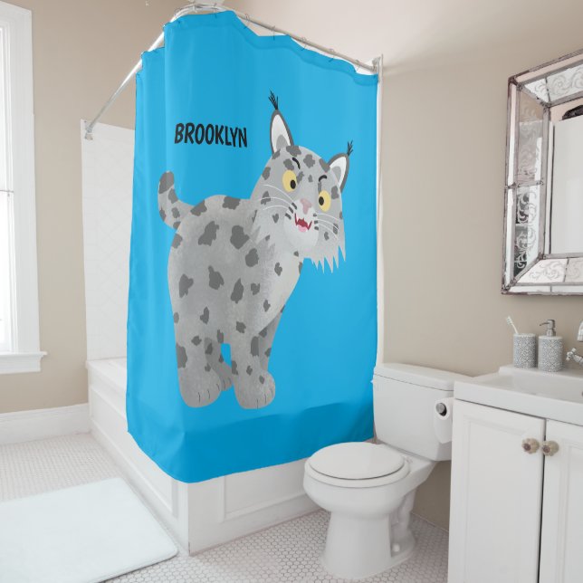 Cute mean bobcat lynx cartoon shower curtain (In Situ)
