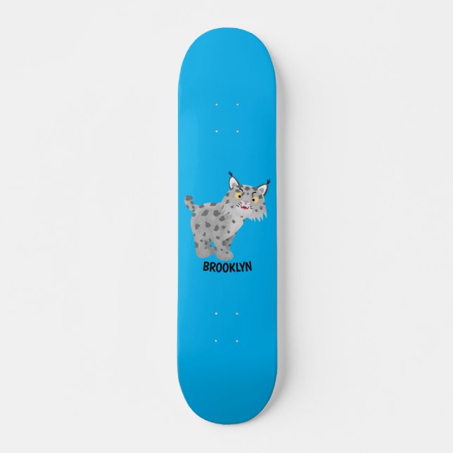 Cute mean bobcat lynx cartoon  skateboard (Front)