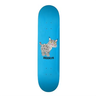 Cute mean bobcat lynx cartoon  skateboard
