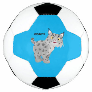 Cute mean bobcat lynx cartoon soccer ball