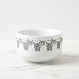 Cute mean bobcat lynx cartoon soup mug