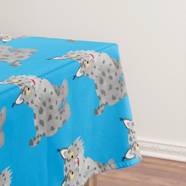 Cute mean bobcat lynx cartoon tablecloth (In Situ)