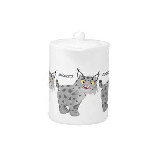 Cute mean bobcat lynx cartoon teapot