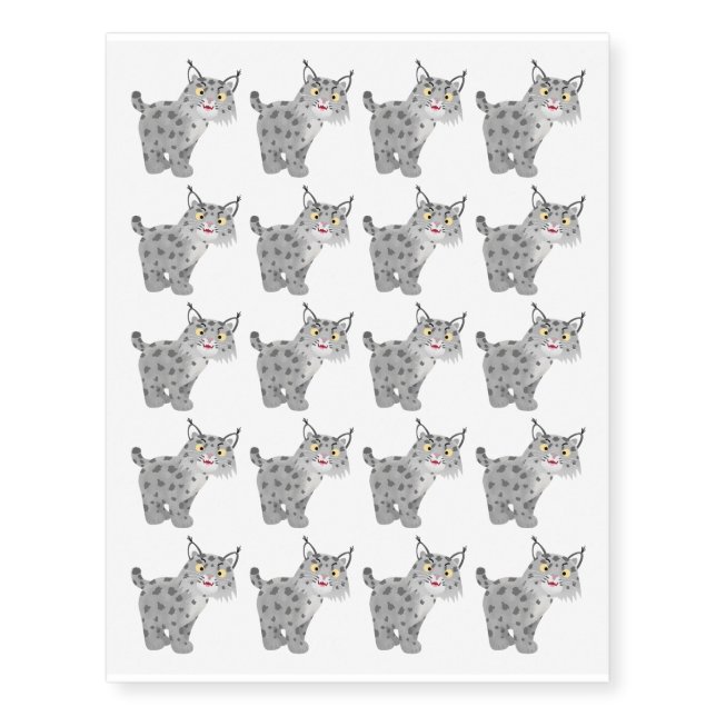 Cute mean bobcat lynx cartoon temporary tattoos (Front)