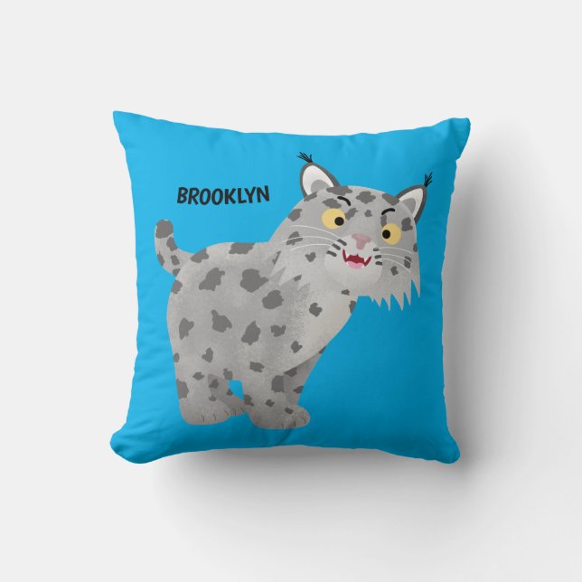 Cute mean bobcat lynx cartoon throw pillow (Front)