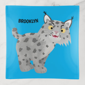 Cute mean bobcat lynx cartoon  trinket tray