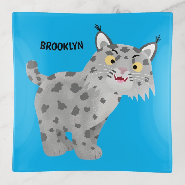 Cute mean bobcat lynx cartoon  trinket tray (Front)