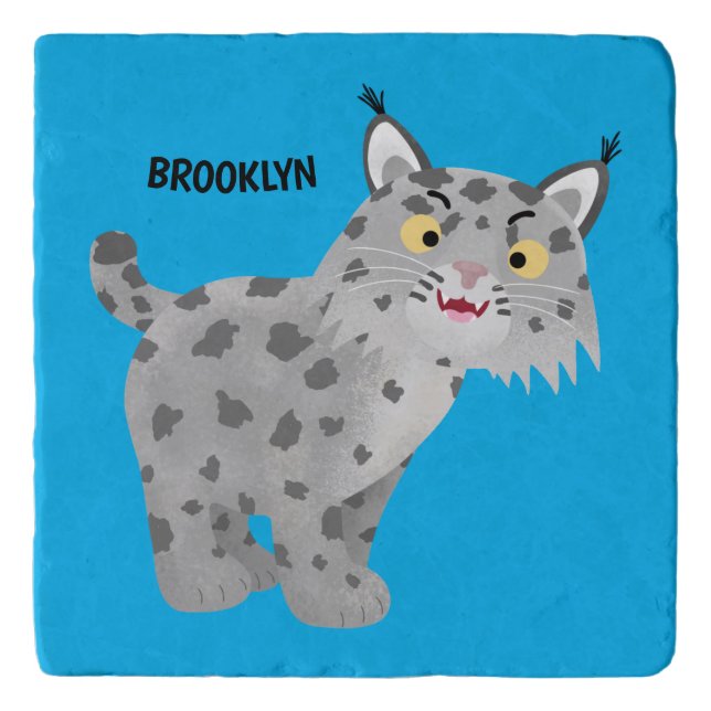 Cute mean bobcat lynx cartoon trivet (Front)