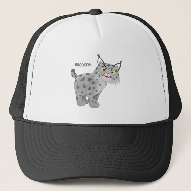 Cute mean bobcat lynx cartoon  trucker hat (Front)