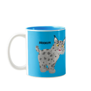 Cute mean bobcat lynx cartoon Two-Tone coffee mug