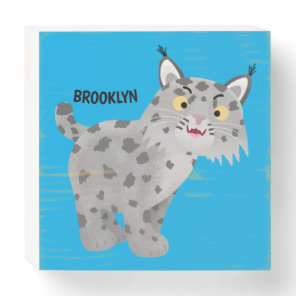 Cute mean bobcat lynx cartoon  wooden box sign
