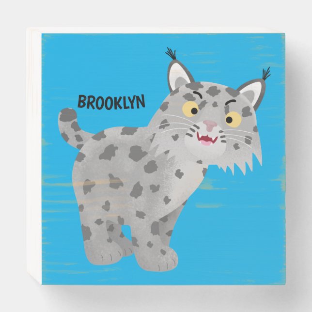Cute mean bobcat lynx cartoon  wooden box sign (Front Horizontal)