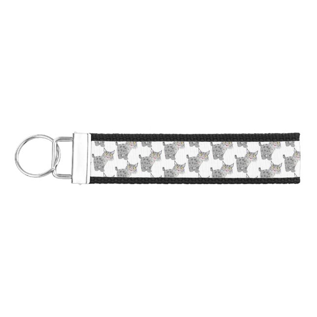 Cute mean bobcat lynx cartoon wrist keychain (Keys on Left)