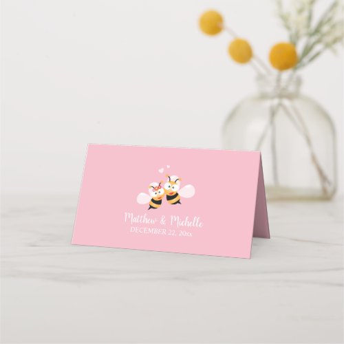Cute Meant To Bee Elegant Pink Wedding Place Card