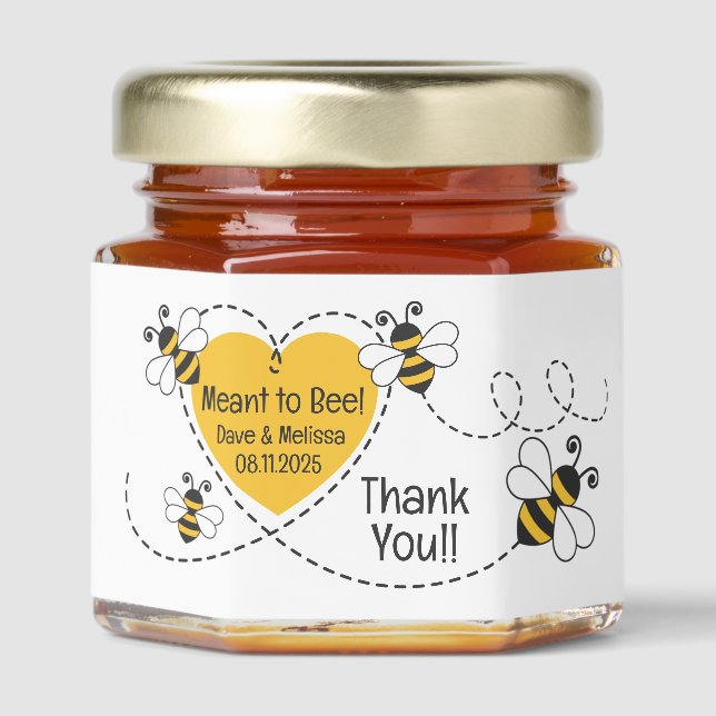 Cute Meant to Bee Personalized Wedding  Honey Jar Favors (Front)