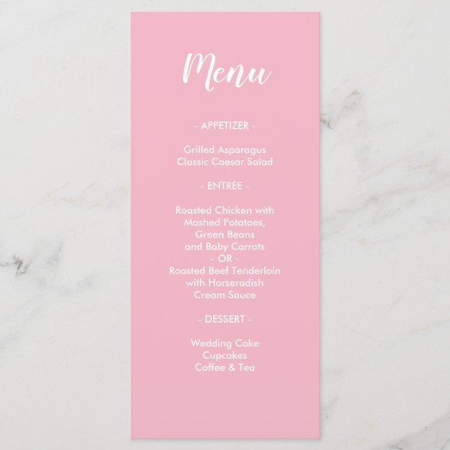 Cute Meant To Bee Pink Wedding Dinner Menu (Front)