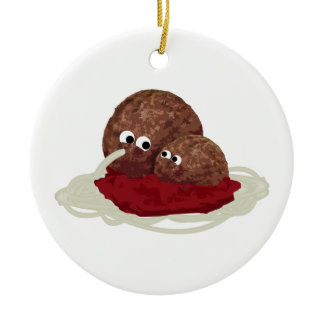 Cute Meatball Eating Spaghetti Ceramic Ornament