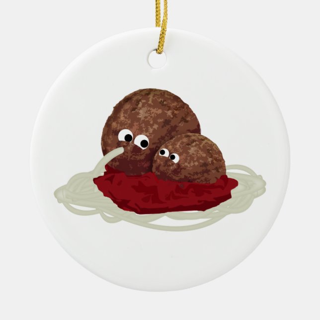 Cute Meatball Eating Spaghetti Ceramic Ornament (Front)