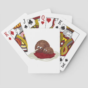 Cute Meatball Eating Spaghetti Poker Cards