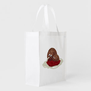 Cute Meatball Eating Spaghetti Reusable Grocery Bag