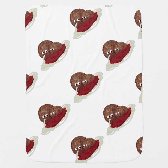 Cute Meatball Eating Spaghetti Swaddle Blanket (Front)