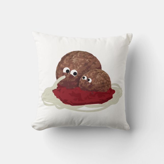 Cute Meatball Eating Spaghetti Throw Pillow (Front)