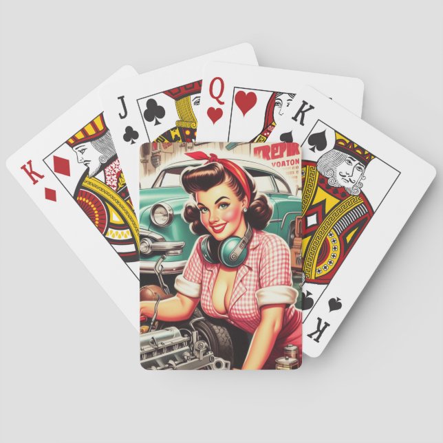 Cute Mechanic Pin-up Poker Cards (Back)