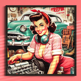 Cute Mechanic Pin-up Poster