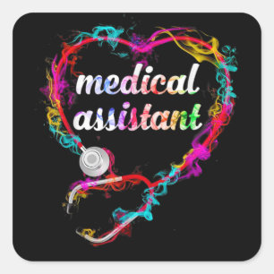 Cute Medical Assistant Colorful Stethoscope Heart Square Sticker