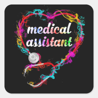 Cute Medical Assistant Colorful Stethoscope Heart Square Sticker