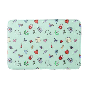 Cute Medical Icon Pattern Bath Mat