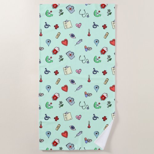 Cute Medical Icon Pattern Beach Towel