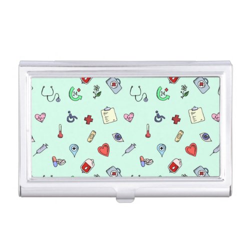 Cute Medical Icon Pattern Business Card Case