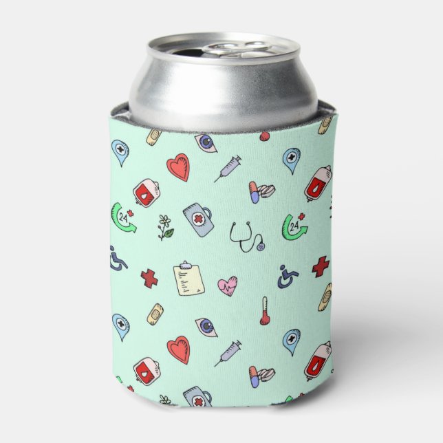 Cute Medical Icon Pattern Can Cooler (Can Front)