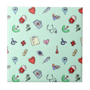 Cute Medical Icon Pattern Ceramic Tile