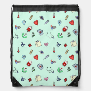 Cute Medical Icon Pattern Drawstring Bag