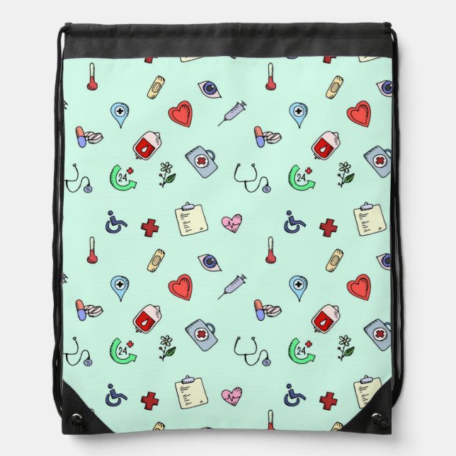Cute Medical Icon Pattern Drawstring Bag (Front)