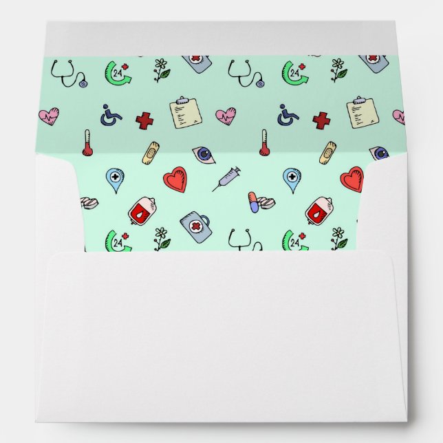 Cute Medical Icon Pattern Envelope (Back (Bottom))