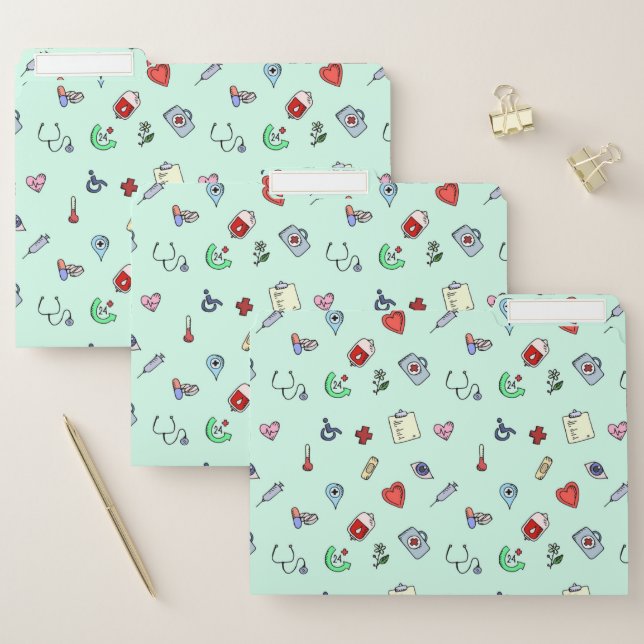 Cute Medical Icon Pattern File Folder (Set)