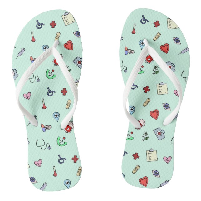 Cute Medical Icon Pattern Flip Flops (Footbed)
