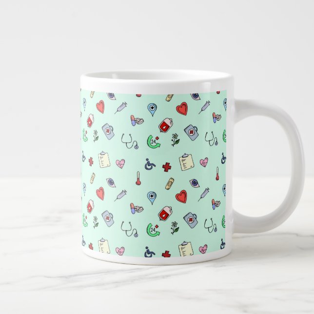 Cute Medical Icon Pattern Giant Coffee Mug (Right)