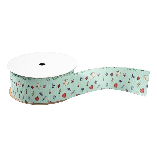 Cute Medical Icon Pattern Grosgrain Ribbon (Spool)